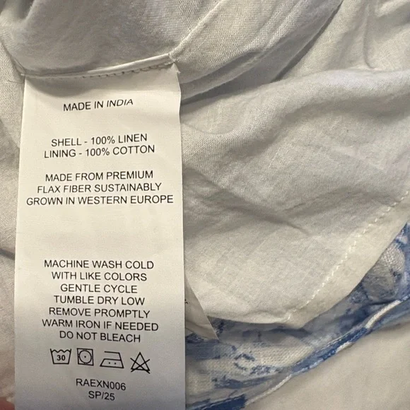 Quince 100% European Linen Scoop Neck Midi Dress M Blue Floral Waterfall NWT - Picture 7 of 8